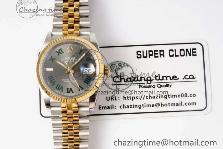 MiroTime 0215 UrbanChic DateJust 36mm SS YG DIWF 1:1 Best Edition 904L Steel Gray Dial Green Markers on Jubilee Bracelet SA 2309